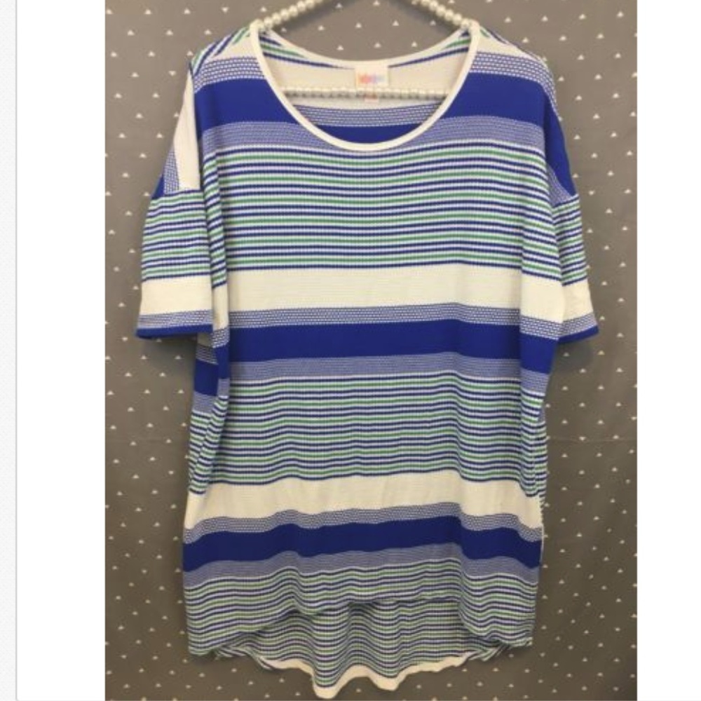 Luluaroe Blue Green Striped Irma Tunic High Low